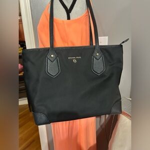 Michael Kors Eva Top Zip Black Nylon Leather Trim Double Handle Lightweight
